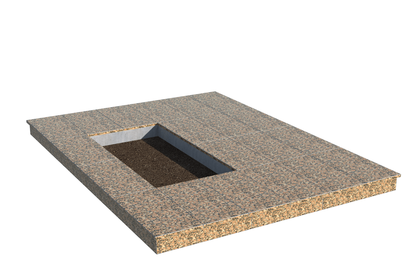 Площадки на могилу в&nbsp;Москве | Площадка с вертикальной (10 см) облицовкой Южно-Султаевским гранитом (под цветник)